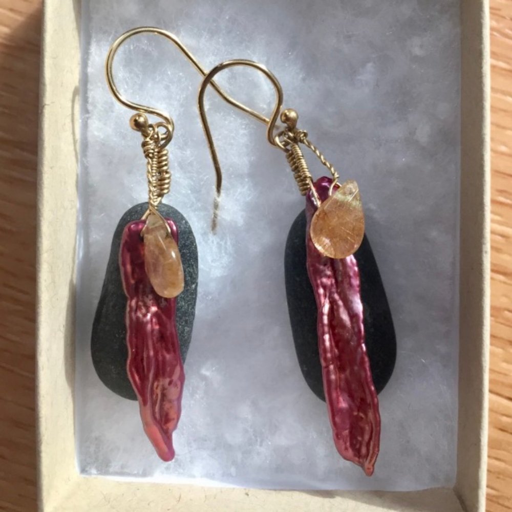 Native Stone & Shell Earrings, handmade beachy vibe